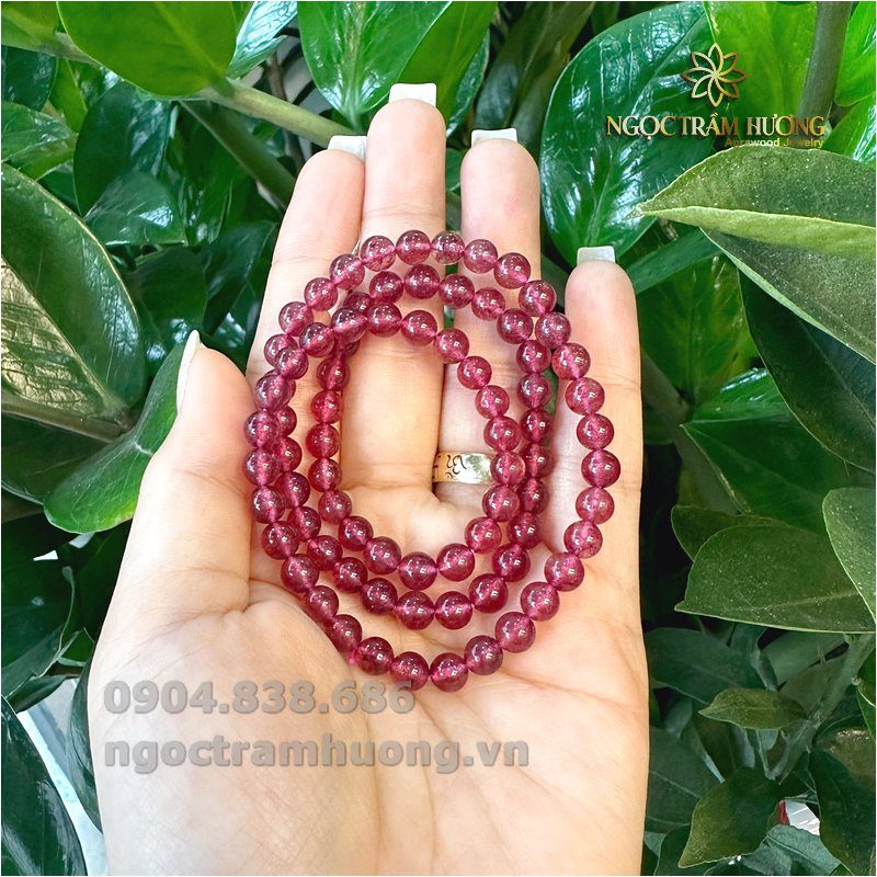 Chuỗi thạch anh dâu hồng 6 li