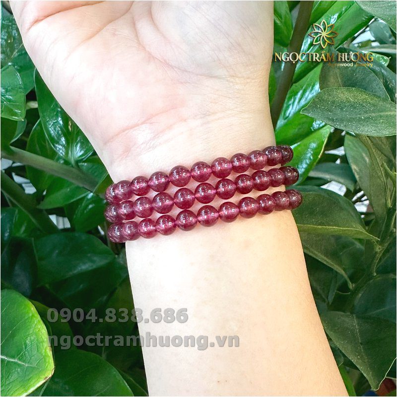 Chuỗi thạch anh dâu hồng 6 li