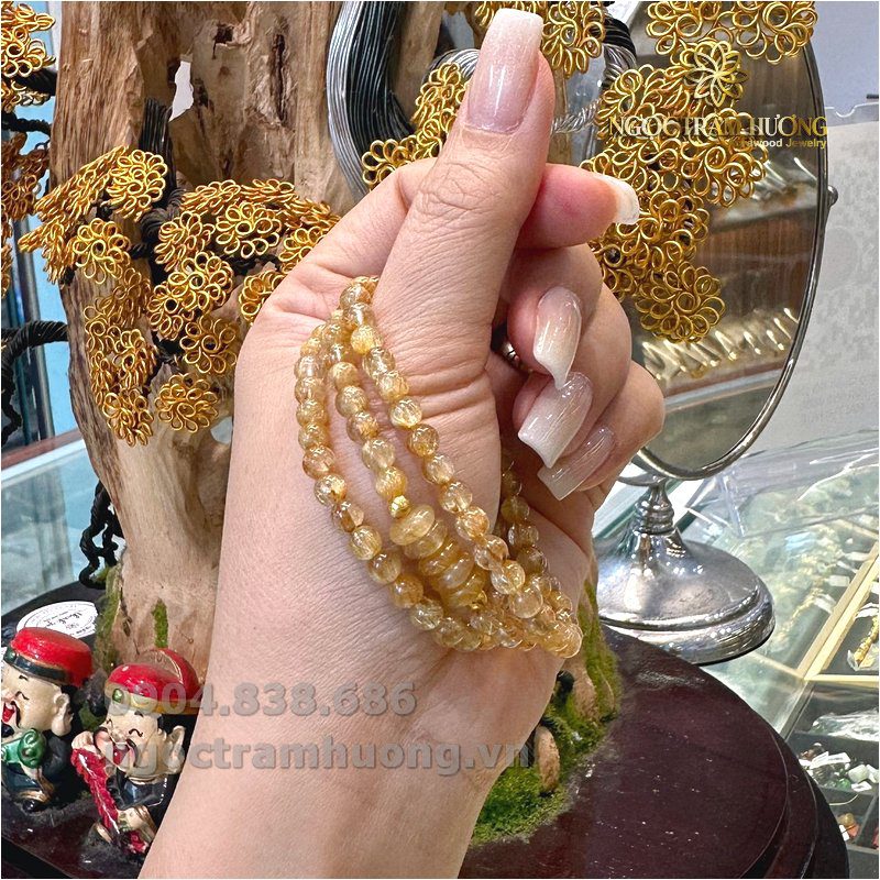 Chuỗi thạch anh tóc vàng 5 li VIP