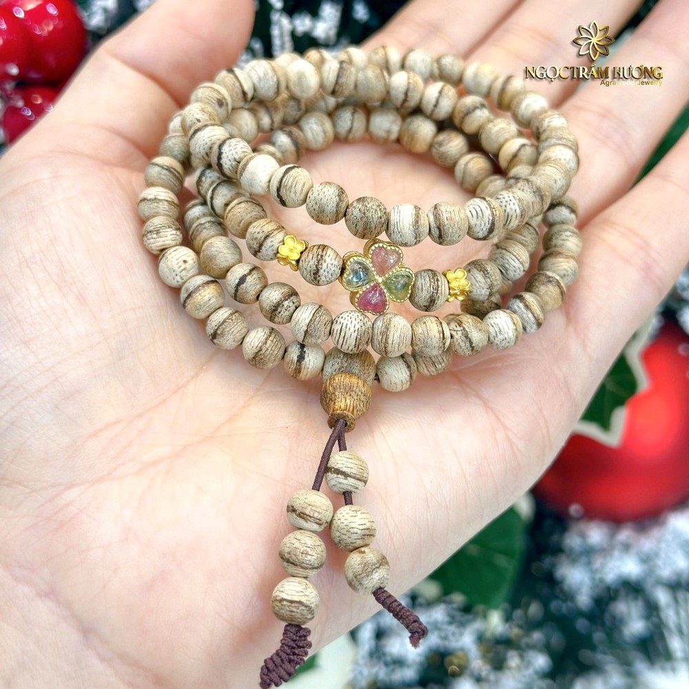 Chuỗi trầm Tốc Bông 6li 108 hạt tự nhiên mix charm – Tịnh Agarwood