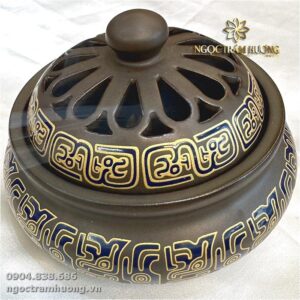Lư đốt trầm bằng sứ Bát Tràng màu nâu - vàng