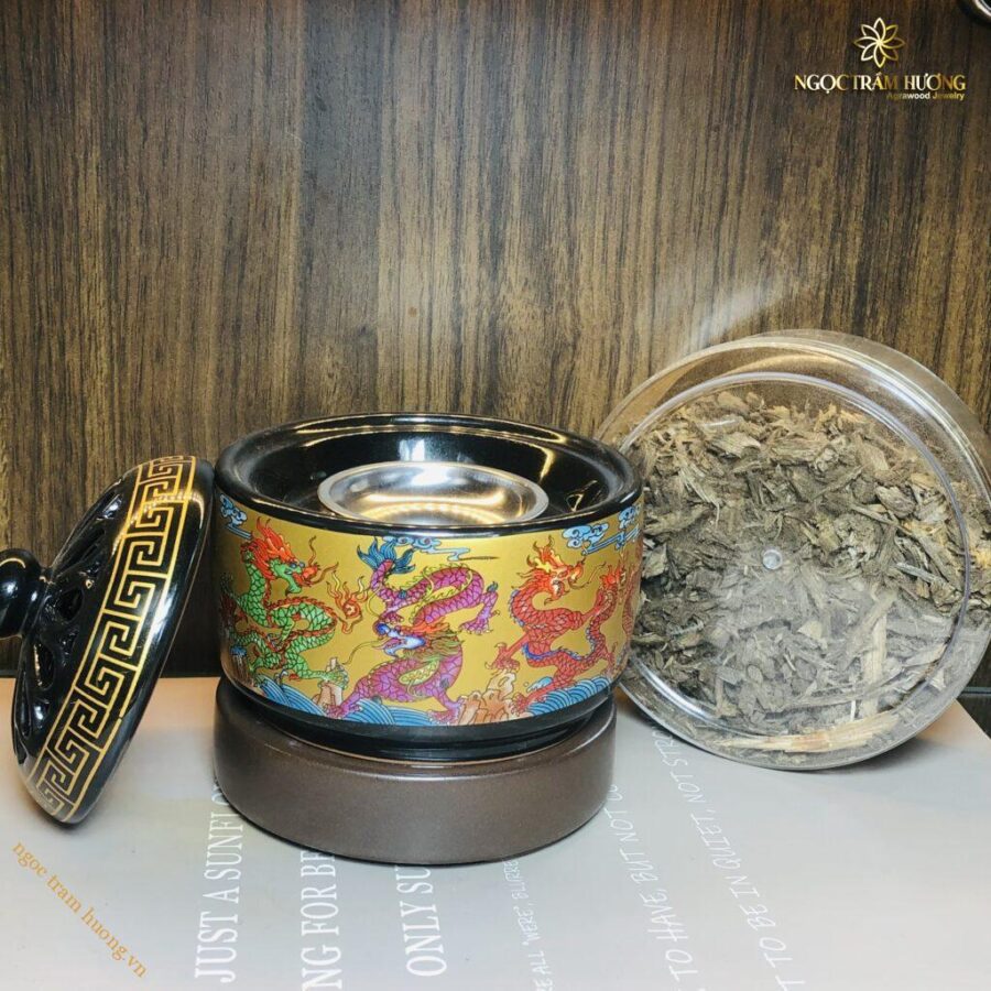 Lư xông điện trầm hương hình rồng đẹp – Tịnh Agarwood