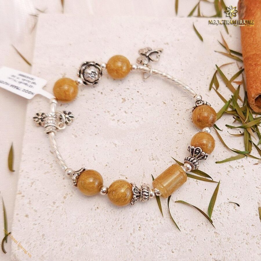 Vòng tay đá Thạch anh Tóc vàng mix bạc