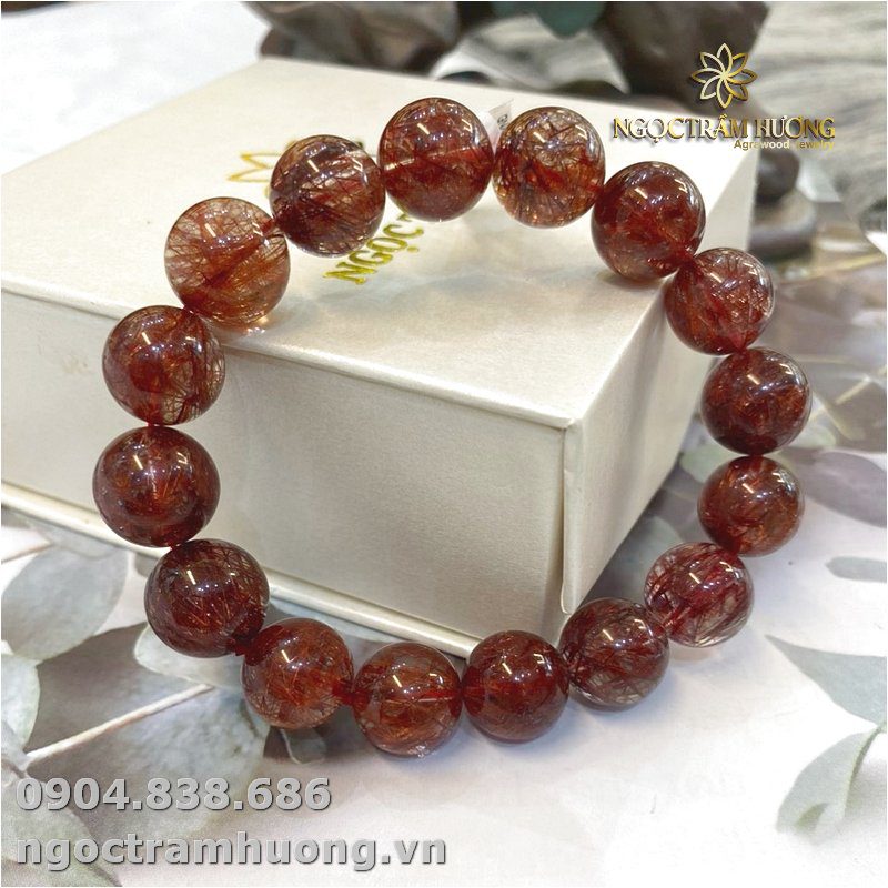 Vòng tay đá Thạch anh tóc đỏ 14 li