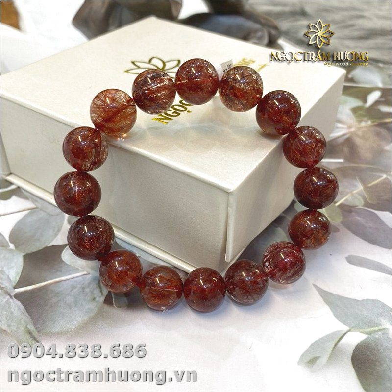 Vòng tay đá Thạch anh tóc đỏ 14 li