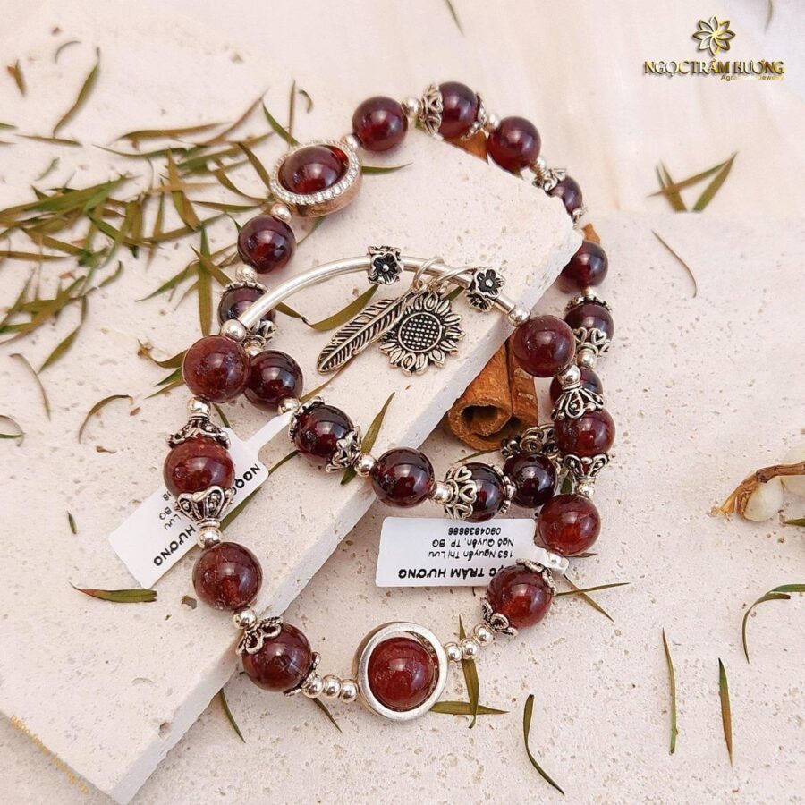 Vòng tay đá Thạch anh tóc đỏ mix bạc