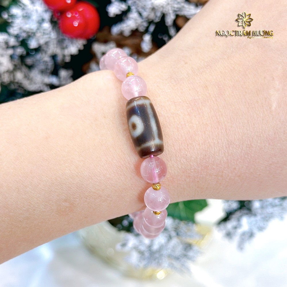 Vòng tay đá thạch anh hồng tự nhiên – Tịnh Agarwood