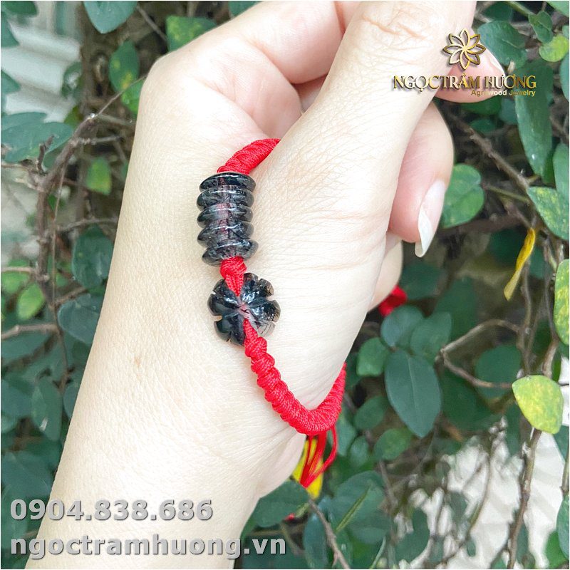 Vòng tay ngũ điếu đá Thạch anh tóc đen tự nhiên