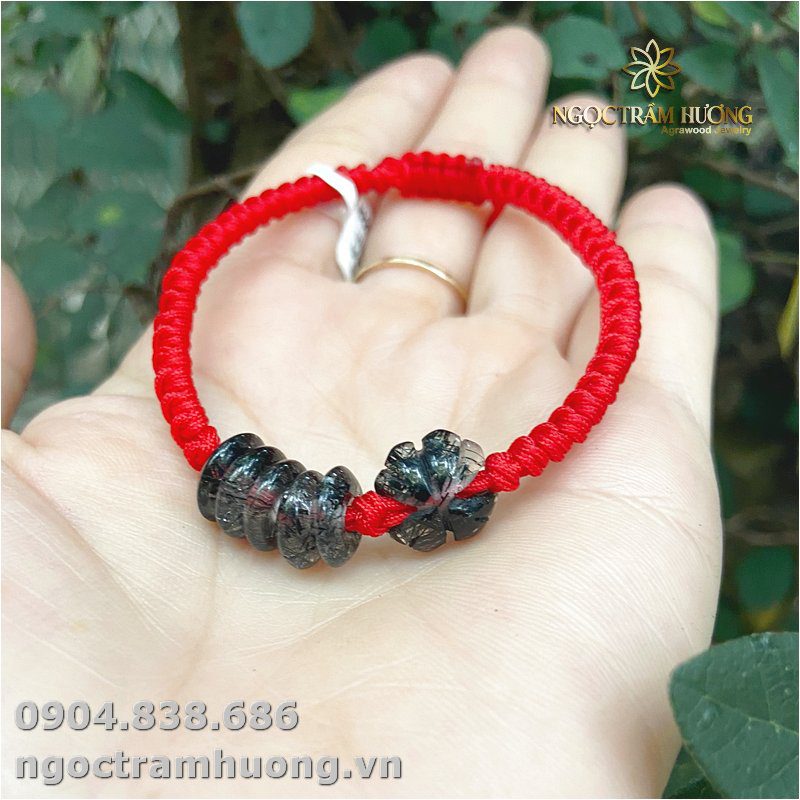 Vòng tay ngũ điếu đá Thạch anh tóc đen tự nhiên (2)