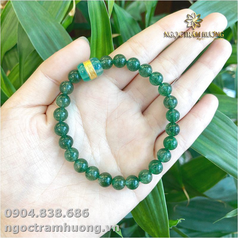 Vòng tay thạch anh dâu xanh 8 li tự nhiên – Tịnh Agarwood