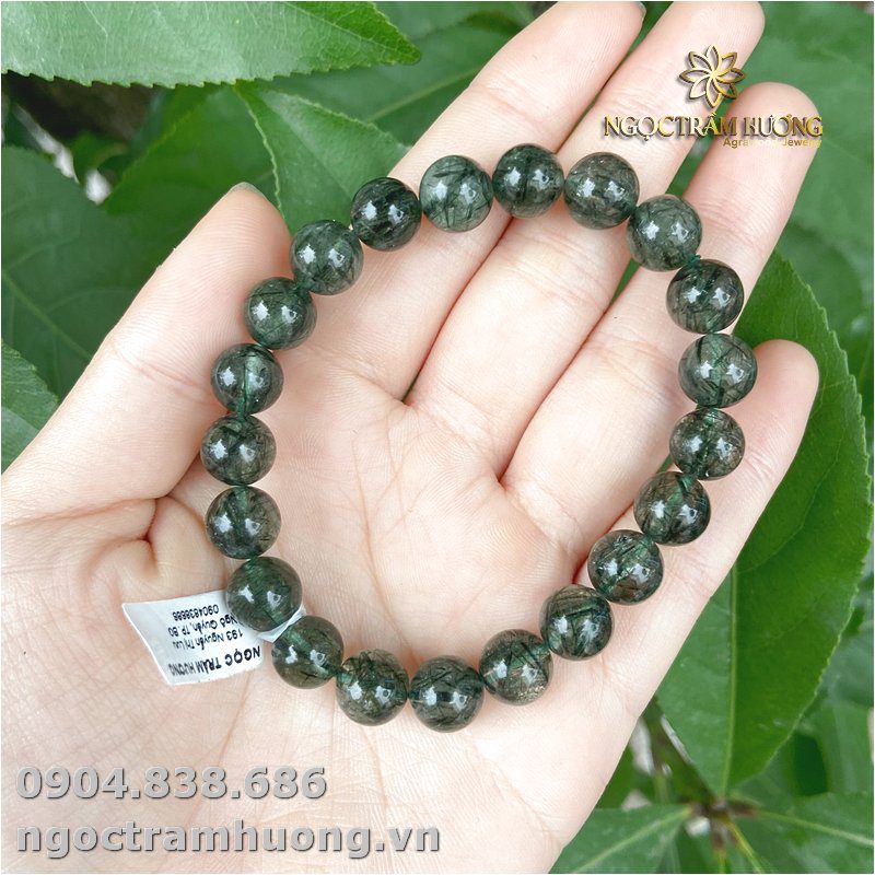 Vòng tay thạch anh tóc xanh 10 li tròn (1)