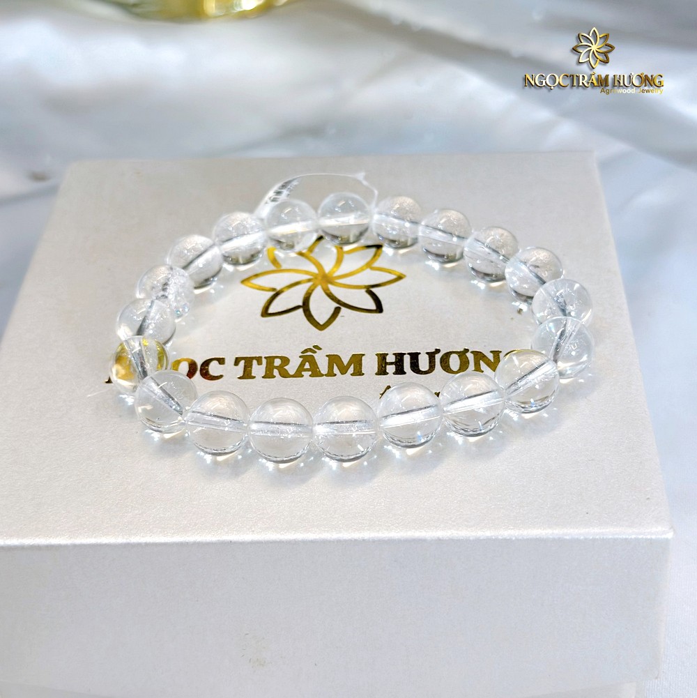 Vòng tay thạch anh trắng tuyết 10 li tự nhiên