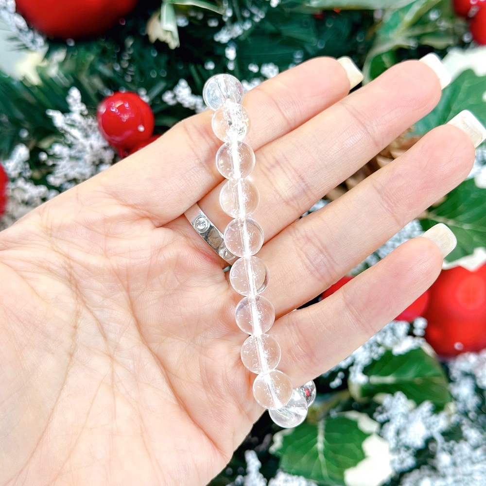 Vòng tay thạch anh trắng tuyết 10 li tự nhiên