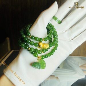 Chuỗi Ngọc Bích 6mm quấn tay 4 vòng mix charm vàng và cẩm thạch