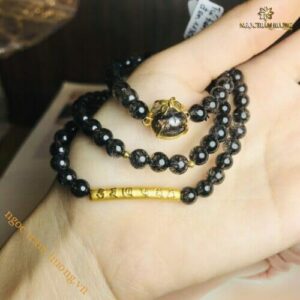 Vòng tay đá thạch anh tóc đen mix charm bạc – Tịnh Agarwood