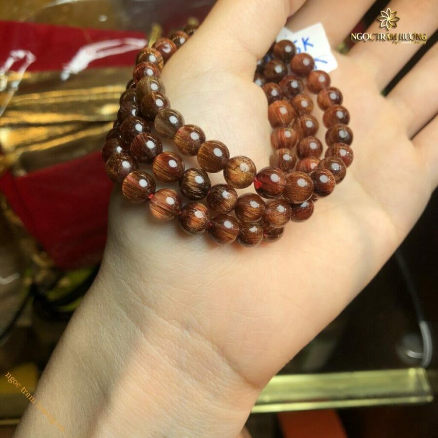 Vòng tay đá Thạch anh tóc nâu đồng trục 6li quấn 3 vòng